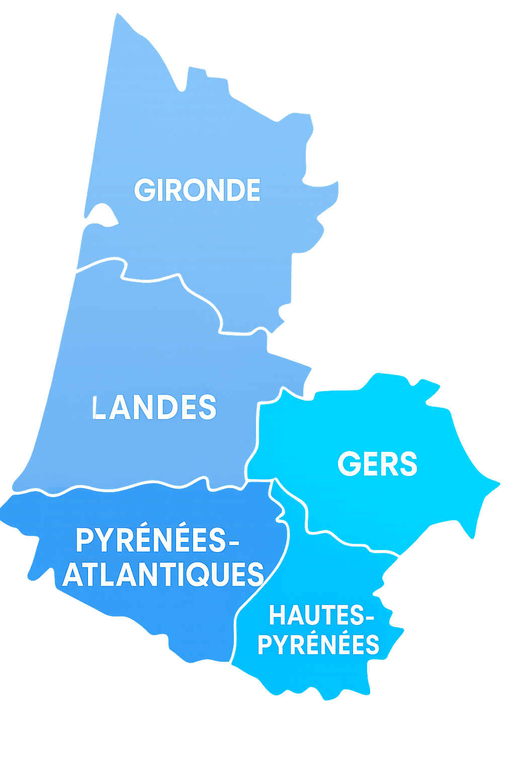 Zone d'intervention : Gers (32), Landes (40), Pyrénées-Atlantiques (64), Hautes-Pyrénées (65), Sud Gironde (33)